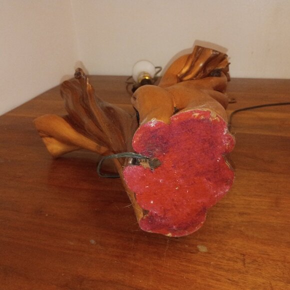 MID CENTURY Handmade Cypress Knee Table Lamp w Drum Lampshade 1950s *WORKS* - Picture 14 of 15